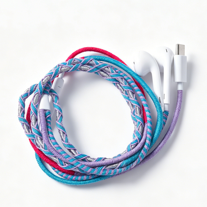 Posh Tech Wrapped Wired In-Ear Headphones with hand-wrapped braided cable in Aqua