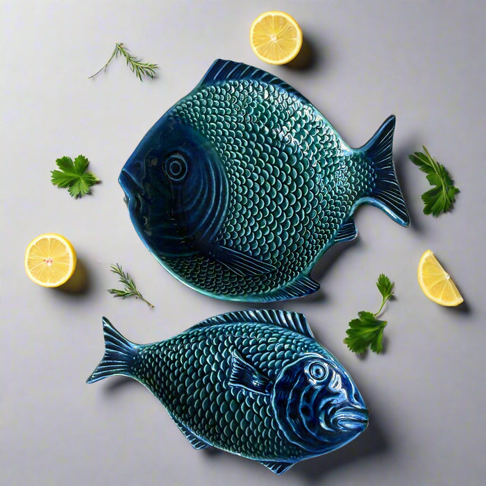 Set of Two Vintage Olfaire Fish Plates – Made in Portugal