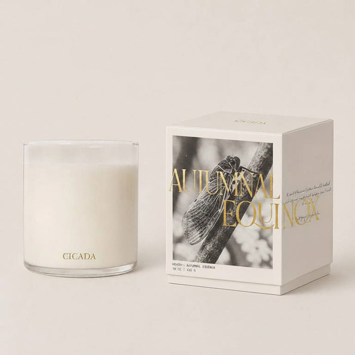 CICADA Autumnal Equinox large coconut soy fall candle with oud, tobacco and spiced honey