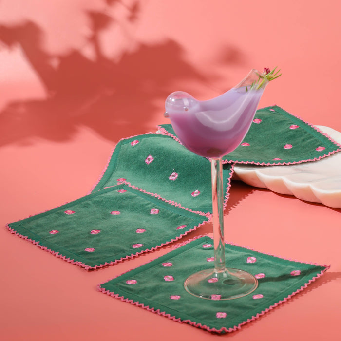 Emerald Blossom Luxury Cocktail Napkins