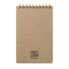 Kraft paper notebook with a visible brand logo on a white background