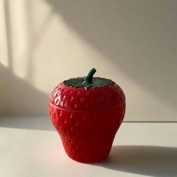 Vintage 1950s Strawberry Jam / Jelly Milk Glass Jar
