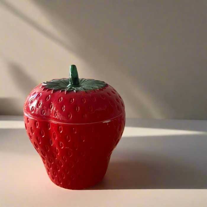 Vintage 1950s Strawberry Jam / Jelly Milk Glass Jar