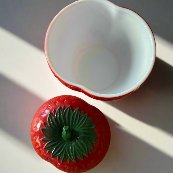 Vintage 1950s Strawberry Jam / Jelly Milk Glass Jar