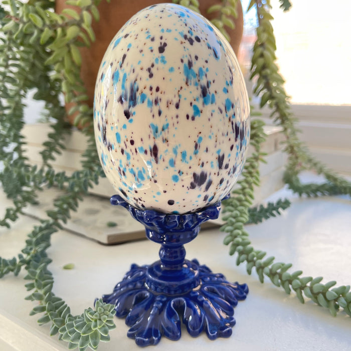 Vintage Porcelain Speckled Egg with Stand