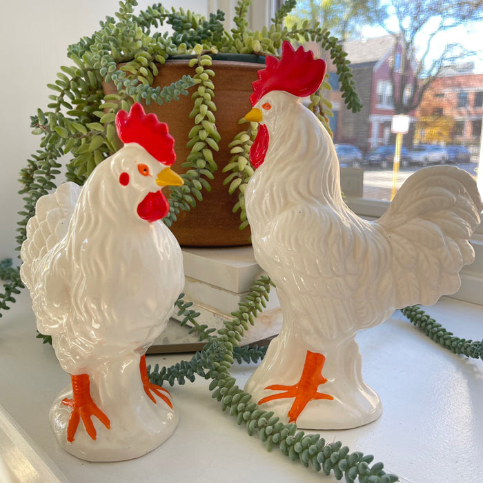 Vintage Rooster and Hen Ceramic Set