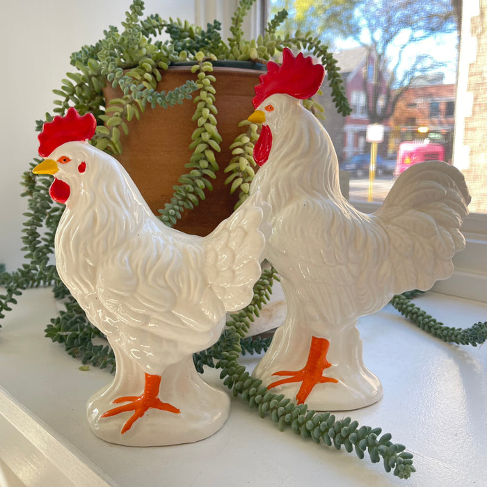 Vintage Rooster and Hen Ceramic Set