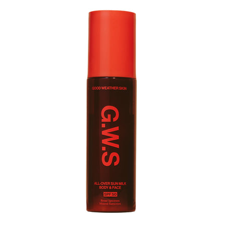 Red and black G.W.S. sun milk bottle on a white background