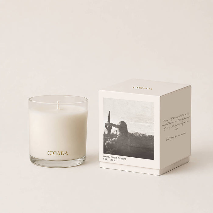 CICADA Desert Blossoms coconut soy candle with desert florals, citrus, dry woods and musk