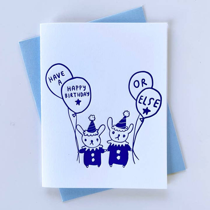 Or Else - Menacing Clown Bunnies Birthday Card